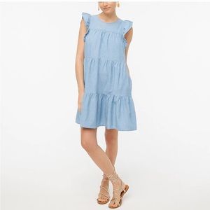 J Crew Factory Chambray ruffle-sleeve tiered mini dress